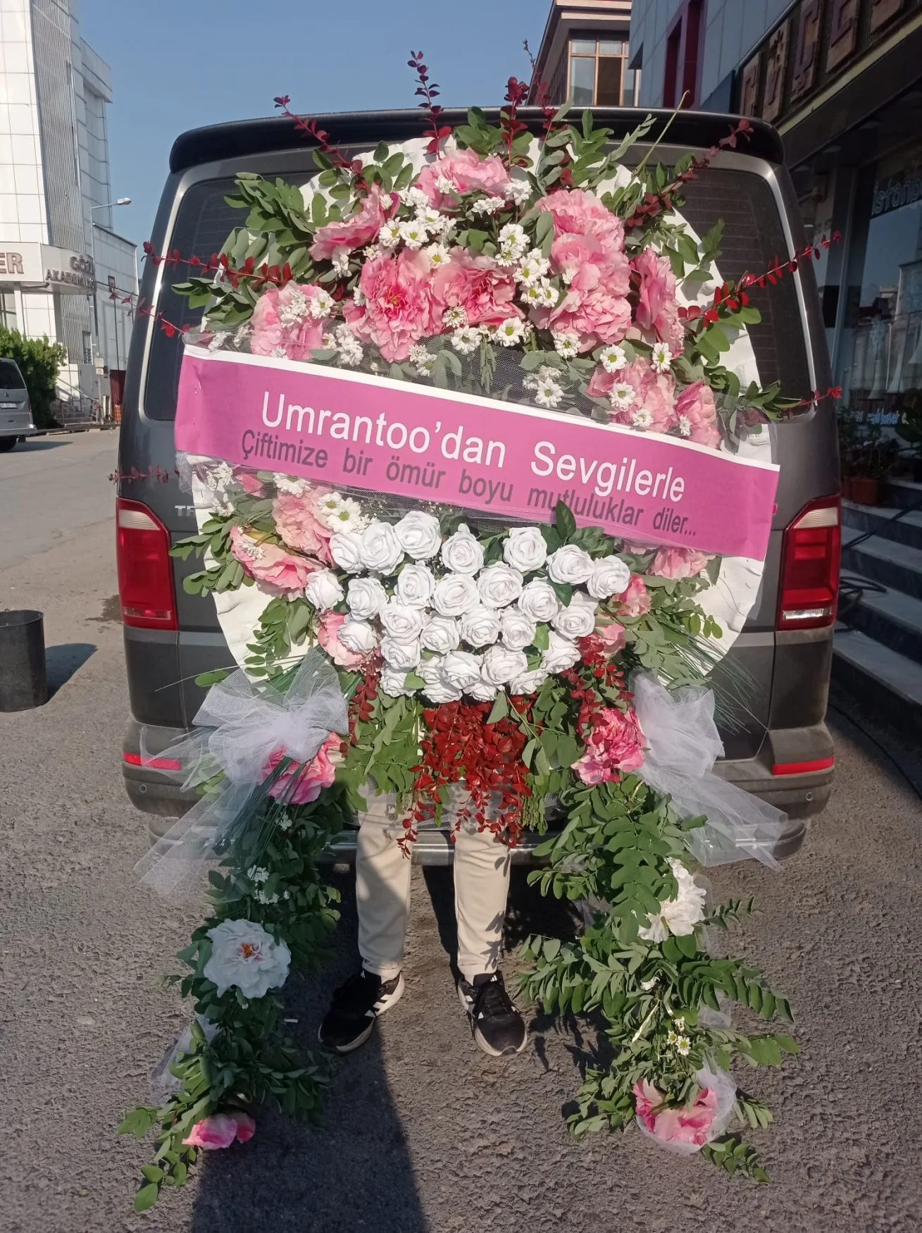 Pembe Beyaz Yuvarlak Çelenk - Malatya Çiçekçi By Soydan (3)